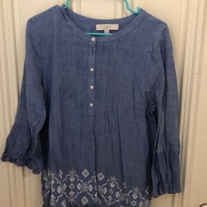 LOFT Blue Embroidered Women's Top
